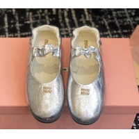 Stylish Miu Miu Nappa Leather Elasticized Ballerinas Flat Silver 1228047