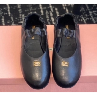 Popular Style Miu Miu Nappa Leather Elasticized Ballerinas Flat Black 1228049