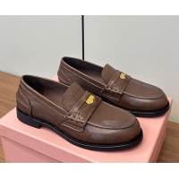 Charming Miu Miu Leather Penny Loafers Brown 1228052