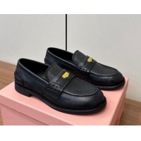 Big Discount Miu Miu Leather Penny Loafers Black 1228053