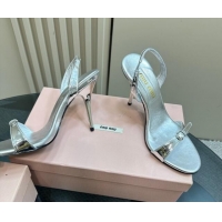 Duplicate Miu Miu Patent leather high heel sandals 10cm with Buckle Silver 1228056