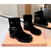 Good Quality Miu Miu Suede Ankle Boots with Buckle Strap Black 1228061