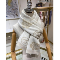 Luxury Cheap Chanel Camellia Bloom Cashmere Long Scarf 62x195 CH102115 White 2024