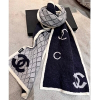 Luxury Discount Chanel Coco Knit Cashmere Long Scarf 35x180cm CH102116 Navy Blue 2024