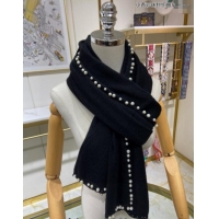 Good Quality Chanel Pearls Cashmere Long Scarf 70x200cm CH102118 Black 2024