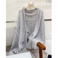 Top Grade Chanel Wheat Knit Cashmere Long Scarf 70x190cm CH102119 Grey 2024