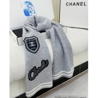 Luxury Cheap Chanel Cashmere Knit Long Scarf 30x180cm with Charm 1128 Grey 2024