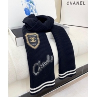 Top Quality Chanel Cashmere Knit Long Scarf 30x180cm with Charm 1128 Black 2024