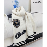 Grade Quality Chanel Cashmere Knit Long Scarf 30x180cm with Charm 1128 White 2024