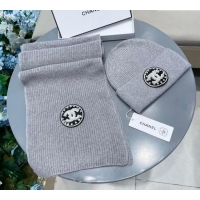 Top Grade Chanel Knit Scarf and Hat Set 1129 Grey 2024