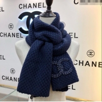 Best Product Chanel Cashmere Cashmere Scarf CH011006 Blue 2025 Top Quality