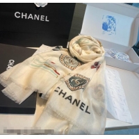 Pretty Style Chanel Cashmere Logo Print Long Scarf 100x200cm 0115 White 2025