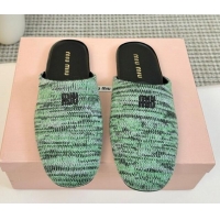 Good Looking Miu Miu Knit Flat Mules Green 0224056