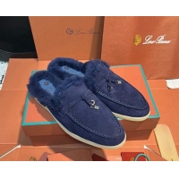 Sumptuous Loro Piana Summer Charm Mules in Suede and Wool Blue 1113073