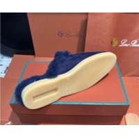 Sumptuous Loro Piana Summer Charm Mules in Suede and Wool Blue 1113073