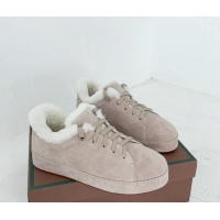 Charming Loro Piana Low top Sneakers in Suede and Wool Fur Beige Grey 1113086