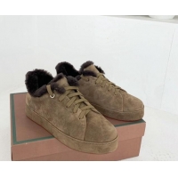 Luxury Cheap Loro Piana Low top Sneakers in Suede and Wool Fur Grey 1113088