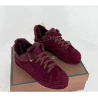 Luxury Loro Piana Low top Sneakers in Suede and Wool Fur Grape Purple 1113089