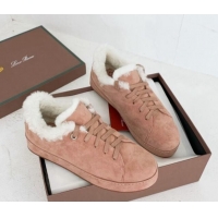 Top Design Loro Piana Low top Sneakers in Suede and Wool Fur Light Pink 1113091