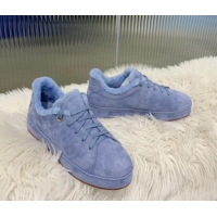 Luxurious Loro Piana Low top Sneakers in Suede and Wool Fur Light Blue 1113092