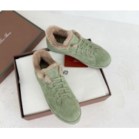 Stylish Loro Piana Low top Sneakers in Suede and Wool Fur Green 1113093