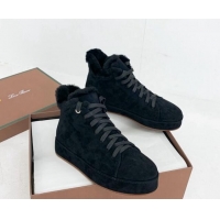 Big Discount Loro Piana High top Sneakers in Suede and Wool Fur Black 1113094