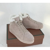 Cheap Price Loro Piana High top Sneakers in Suede and Wool Fur Beige Grey 1113095