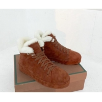 Discount Loro Piana High top Sneakers in Suede and Wool Fur Tan Brown 1113096