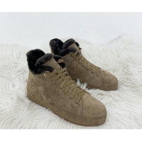 Duplicate Loro Piana High top Sneakers in Suede and Wool Fur Khaki 1113097