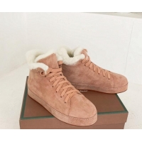 Best Price Loro Piana High top Sneakers in Suede and Wool Fur Light Pink 1113098