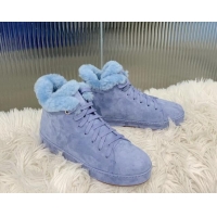 Good Looking Loro Piana High top Sneakers in Suede and Wool Fur Light Blue 1113102