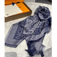 Most Popular Louis Vuitton Silk Wool Shawl 140cm LV102103 Navy Blue 2024