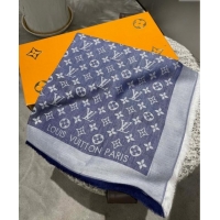 Top Grade Louis Vuitton Classic Monogram Shawl Scarf 140cm 1128 Denim Blue 2024