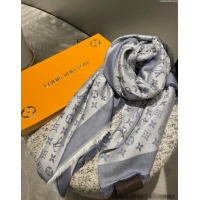 Free Shipping Louis Vuitton Classic Monogram Shawl Scarf 140cm 1128 Dusty Blue 2024