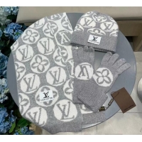 Good Looking Louis Vuitton Knit Scarf, Hat and Gloves Set 1129 Grey 2024