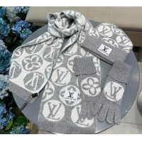 Good Looking Louis Vuitton Knit Scarf, Hat and Gloves Set 1129 Grey 2024