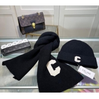 Well Crafted Celine Knit Long Scarf and Hat Set CE1021 Black 2024