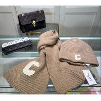 Super Quality Celine Knit Long Scarf and Hat Set CE1021 Beige 2024