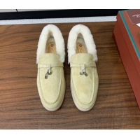 Low Price Loro Piana Summer Charm Loafers in Suede and Wool Fur Lyw Apricot 1113131