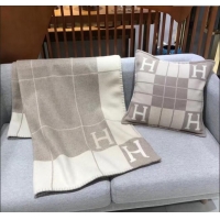 Spot Bulk Hermes Avalon Wool & Cashmere Blanket and Pillow H0412 Light Grey 2024