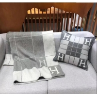 New Product Hermes Avalon Wool & Cashmere Blanket and Pillow H0412 Grey 2024