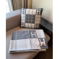 New Product Hermes Avalon Wool & Cashmere Blanket and Pillow H0412 Grey 2024