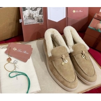 Best Product Loro Piana Summer Charm Loafers in Suede and Beaver Fur Dark Beige 1113135