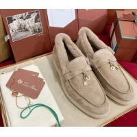 Top Design Loro Piana Summer Charm Loafers in Suede and Beaver Fur Beige Grey 1113136