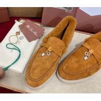 Good Quality Loro Piana Summer Charm Loafers in Suede and Beaver Fur Brown Yellow 1113139