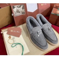 Unique Style Loro Piana Summer Charm Loafers in Suede and Beaver Fur Grey 1113142