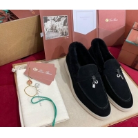 Good Product Loro Piana Summer Charm Loafers in Suede and Beaver Fur Black 1113143