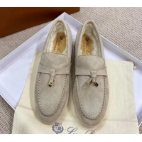 Popular Style Loro Piana Summer Charm Loafers in Suede with Wool Lining Grey 1230002