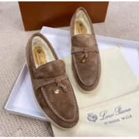 Durable Loro Piana Summer Charm Loafers in Suede with Wool Lining Grey 1230004