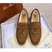 Charming Loro Piana Summer Charm Loafers in Suede with Wool Lining Brown 1230005